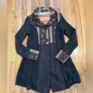 The Cove Womens Long Jacket Size S Bohemian Button Up Long sleeves Brown Aztec